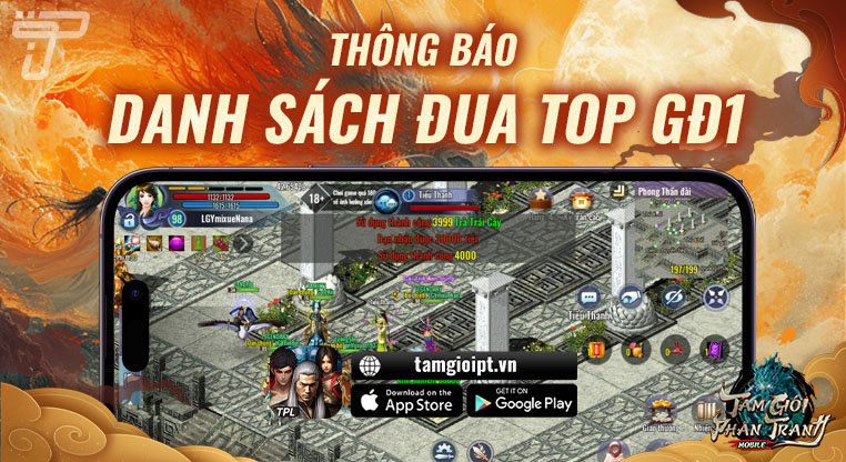 Danh sách TOP tại 3 máy chủ Trụ Vương - Đát Kỷ - Lý Tịnh GD1 | Tam Giới Phân Tranh Mobile